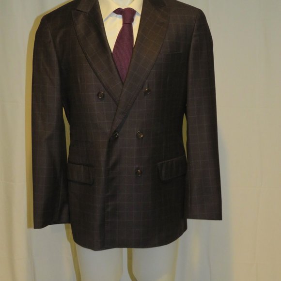 Brunello Cucinelli Brown Flannel Windowpane Double Breasted Blazer 40 NWT $2995 - Picture 2 of 12